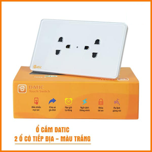 [Ổ Cắm Datic] 2 Ổ Có Tiếp Địa Màu Trắng